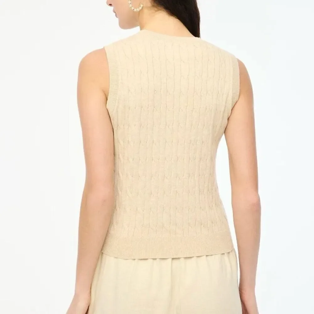 J. Crew Light Khaki Cable sweater shell 100% Cotton Size L NWT